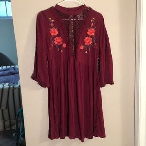 Maroon floral dress with open back